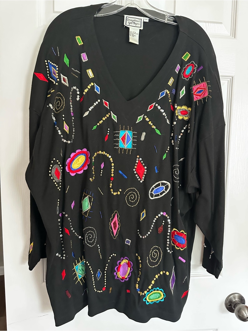 Christopher & Banks Black V-Neck Embellished Pullover Sweater